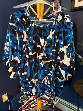 Calvin Klein Black Blue White Abstract Peasant Tunic